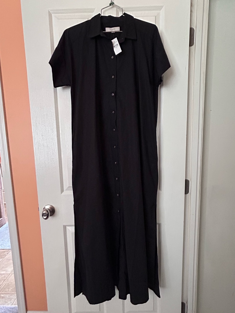 LOFT Black Button-Front Maxi Shirt Dress - NWT
